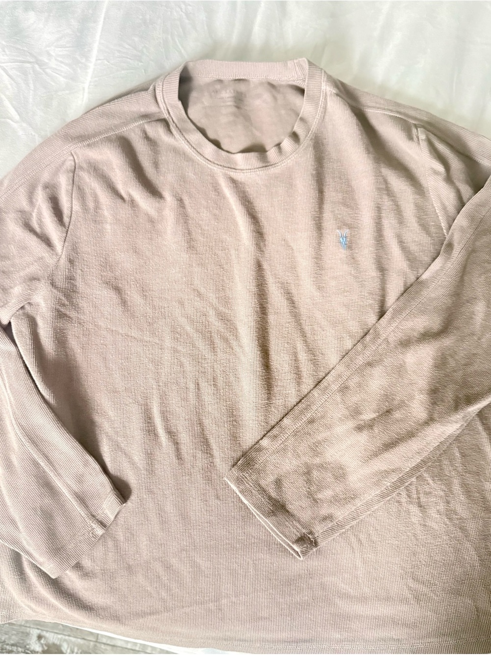 All Saints Men’s Light Beige Long-Sleeve Crewneck Shirt XL